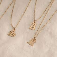 Old English Initial Necklace Silver Gold Old English Letter Pendant