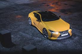 Hd Wallpaper Yellow Lexus 500 Coupe On Black Top Road Lexus Lc 500 2018 Wallpaper Flare