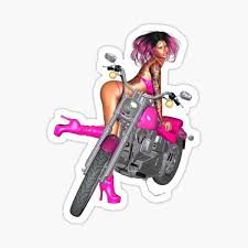 An attractive young woman posts photos of herself riding a bike to picturesque locations in japan, tinkers with the vehicle. Biker Chick Stickers Redbubble