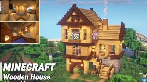 This minecraft house may look a bit excessive for a beginner, but the tutorial shows that it is quite easy. Minecraft Wooden House Tutorial L How To Build 34 Minecraft Designs Minecraft Blueprints Minecraft Decorations