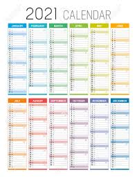 Different types of calendars are available on the internet, you can get those calendar templates from various sources available on the internet. Year 2021 Colorful Calendar With Weeks Numbers On White Background Royalty Free Cliparts Vectors And Stock Illustration Image 154477924