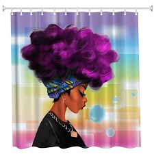 Where my purple unicorn princesses at? Women Black Shower Curtain Zblx African Women With Purple Hair Afro Hairstyle Waterproof Mildew Resistant Fabric Polyester 100 Shower Curtain 72x72 Wish