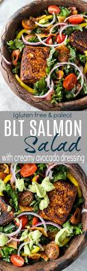 Blt Salmon Salad With Creamy Avocado Dressing Recipe Salmon Recipes Healthy Dinner Recipes Healthy Dinner