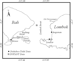 chart of the lombok strait and the location of observed data