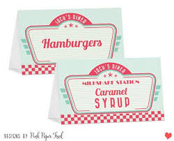 Retro Diner Themed Table Tent Cards Customizable Text Print Etsy Retro Diner Tent Cards Diner
