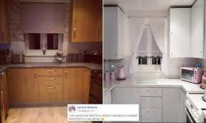Pair navy framework with pastel pink. Thrifty Mum Reveals She Transformed Her Outdated Kitchen Using 28 Adhesive Wrap Daily Mail Online