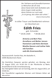 Traueranzeigen von Edith Fries