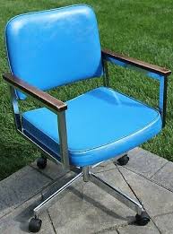 Cramer Mid Century Modern Rolling Swivel Desk Office Chair Blue Chrome Wood Ebay Office Chair Chair Swivel Rocker Chair