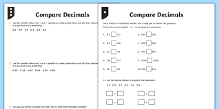 comparing decimals ks2 differentiated worksheets maths