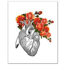 Vintage Heart With Roses Art Print 8 X 10 Etsy Rose Art Anatomy Art Heart Art