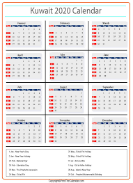 Kuwait Holidays 2020 2020 Calendar With Kuwait Holidays