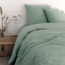 Housse De Couette En Percale De Coton Lavee Celadon Ninon Maison Tilleul En 2020 Housse De Couette Parure De Lit Et Linge De Maison