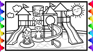 Water park coloring pages are a fun way for kids of all ages to develop creativity, focus, motor skills and color recognition. How To Draw A Waterpark Playground Step By Step For Kids Waterpark Playground Coloring Page Youtube