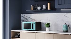 modern kitchen with new microwave oven