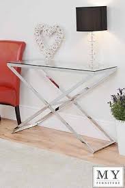 Anikka Modern Chrome And Glass Console Coffee Bedside Side Lamp Hallway Table Hallway Table Living Room Side Table Mirrored Console Table