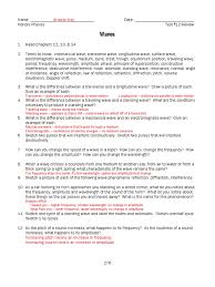 The answer key for the brief review in physics: Test 12h Review Answers Wavelength Waves