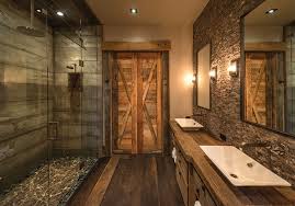 Grey Wall Color With Glass Shower Door And Wooden Floor For Amazing Rustic Walk In Shower Rustic Bathrooms Rustic Bathroom Cabin Bathrooms