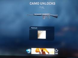 The problem with that, you're gonna need to grind the regular fal for a while, cuz it's halfway through the weapon unlock. Got The Ars Done Platinum Camo Unlocked Fr And Fal Were A Lot Of Fun Grinding Especially With The Burst Perk In Fal Not As Good As Fr But Still So Much