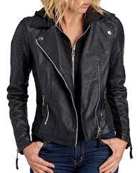 Petite Faux Leather Hooded Moto Jacket Clothes Fashion Leather Jacket