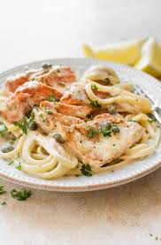 This Creamy Lemon Salmon Piccata Is The Perfect Easy Weeknight Dinner You Can Either Use White Wine Or Chicke Salmon Pasta Recipes Salmon Pasta Salmon Piccata