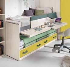 Regalo anche scrivania abbinata e mensole colorate. Letto Con Scrivania Estraibile Silvia Finitura Betulla Senape E Petrolio Giallo Lettini Homelook