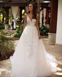 Romantic Dress By Millanova Try It And You Will Fall In Love Q Still Lookning For The Pe Lace Applique Wedding Dress Wedding Dresses Applique Wedding Dress