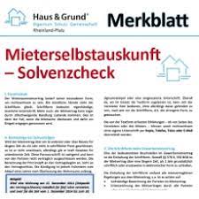 Neben dem einsatz eines haus & grund mietvertrags sollte eine bonitätsprüfung bei neuvermietung zum standard gehören. Merkblatt Mieterselbstauskunft Solvenzcheck