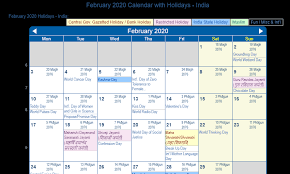 February 2020 Calendar With Holidays India