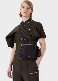 Flat Nylon Shoulder Bag With Emporio Armani Jacquard Lettering Emporio Armani Man