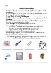 English Worksheet Conductors And Insulators Insulators And Conductors Teacher Essential Science Activities