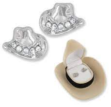 Amazon Com Cowboy Hat Crystal Earrings Cowgirl Glam Western In Cream Cowboy Hat Gift Box Stud Earrings Jewelry Glam Earrings Crystal Earrings Earrings