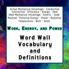 Physics Word Wall Vocabulary W Definitions For Energy Work And Power Word Wall Vocabulary Words