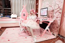 Autofull Pink Gaming Computer Chair With Lumbar Support Rabbit Ears Anime Cute Bunny Style Kawaii Room Gaming Chair Girl Bedroom Designs