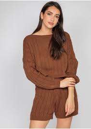 Not having anything to wear will soon be a thing of the past! Cable Knit Jumper And Shorts Co Ord In Brown Outfitbook