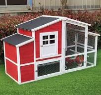 Hanover Outdoor Elevated Red Wood Chicken Coop with Ramp, Wire Mesh Run