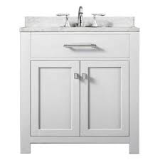 Water Creation Madison 30 In Vanity In Modern White With Marble Vanity Top In Carrara White Madison30w The Home Depot Marble Vanity Tops Water Creation Small Bathroom