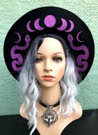 Floppy Fadora Moon Phases & Snakes Hats Witchy Spooky Hats Moon Phases Hat  Felt Hat Women's Felt Hat Festival Fedora Hat