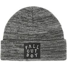Fall Out Boy Grey Black Marled Knit Watchman Beanie Hot Topic Fall Out Boy Marled Knit Gray Knit Hat