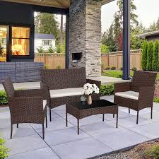 In a rainy region, resin furniture holds up well and comes in multiple designs to match any style. Amazon Com Walsunny 4 Pieces Outdoor Patio Furniture Sets Rattan Chair Wicker Set Outdoor Indoor Use Backyard Porch Garden Poolside Balcony Furniture Brown Furniture Decor
