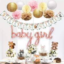 A woodland theme lets you get creative with your food, favors and decorations. Buy Ola Memoirs Woodland Baby Shower Decorations For Girl Woodland Creatures It S A Girl Banner Boho Floral Forest Animals Cutouts Rose Gold Baby Girl Balloons Pink Khaki Pom Poms Gold Lanterns