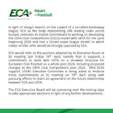 Afp's pick of the quotes after tuesday's dramatic unravelling of the proposed breakaway european super league after a furious backlash: Utdreport On Twitter The European Club Association Have Released A Statement In Response To The European Super League Ecaeurope