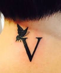 Letter tattoos are usually simple but can mean so much. V Initial With Butterfly Silhouette Tattoo Finger Tattoo Designs Tattoo Fonts V Letter Tattoo