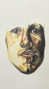 An unfinished representation of a Stanley Spencer self portrait, dating  back about 30 yrs in Berol Karisma coloured pencils. #stanleyspencer  #karismacolourpencils #myteenageyears