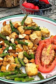 Air Fryer Vegan Tofu And Asparagus Scramble Recipe American Fast Food Tofu How To Cook Asparagus