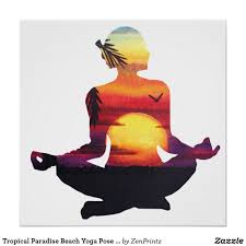 Tropical Paradise Beach Yoga Pose Meditation Poster Zazzle Com Yoga Art Yoga Painting Beach Yoga Poses