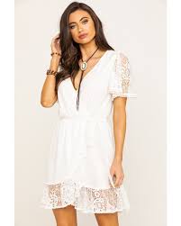 Flying Tomato Women S Ivory Lace Wrap Short Sleeve Dress Boot Barn Short Sleeve Dresses Dresses White Bridal Shower Dress
