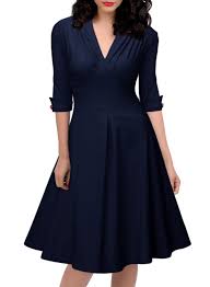 Miusol Women S Vintage Style Retro 1940s Shirtwaist Flared Tea Dress Swing Skaters Amazon Com Vintage Midi Dresses Cocktail Dress Vintage Half Sleeve Dresses