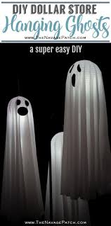 Easy Lighted Hanging Ghosts A Dollar Store Diy Hanging Ghosts Diy Ghost Decoration Diy Halloween Ghosts