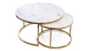 lot de deux tables gigogne rondes effet marbre blanc romeo table basse marbre blanc marbre blanc tables gigognes