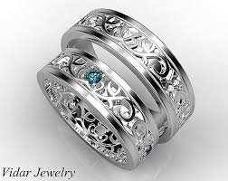 Matching Wedding Band Set His And Hers Blue Diamond Wedding Band Set Unique Matching Wedding Band Set Princess Blue Diamonds Wedding Band Wedding Ring Sets Unique Diamond Wedding Bands Cool Wedding